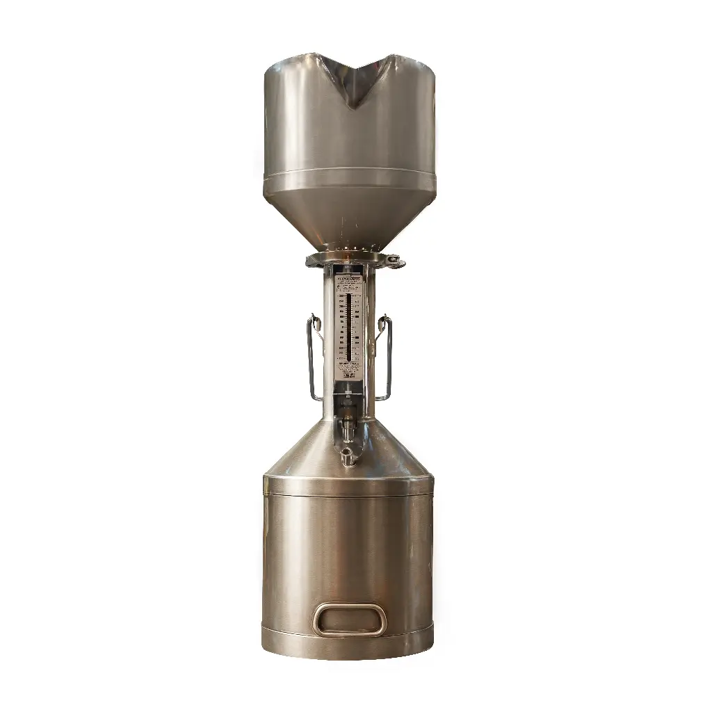 Medida volumétrica en acero inoxidable con termopozo y embudo TecnoCor 20 l