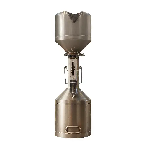 Medida volumétrica en acero inoxidable con termopozo y embudo TecnoCor 20 l